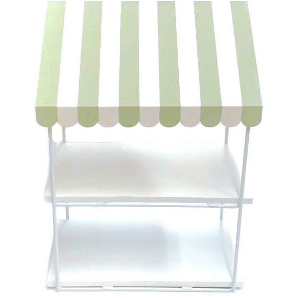 2-Tier Display Tray with Canopy Olive /White Striped - Picture 1 of 4